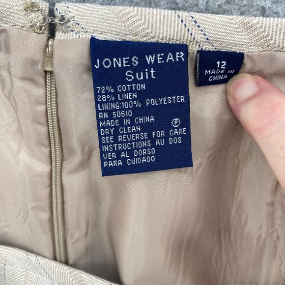 Jones Wear Skirt Womens 12 Ivory Pinstripe Linen Blend Straight Below Knee Work - Picture 8 of 11